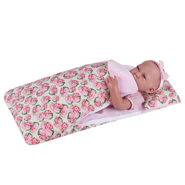 Rakki Dolli Baby Doll Sleeping Bag Set Sweet Dream Bed Dolls Sleepover Bag with Side Zipper (Pink Rose)