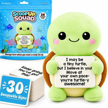 Puraesla Funny Turtle Plush, Positive Squishy Plushie Affirmation Animal with 30 Supportive Messages, Stress Relief Relaxing, Birthday Appreaciation