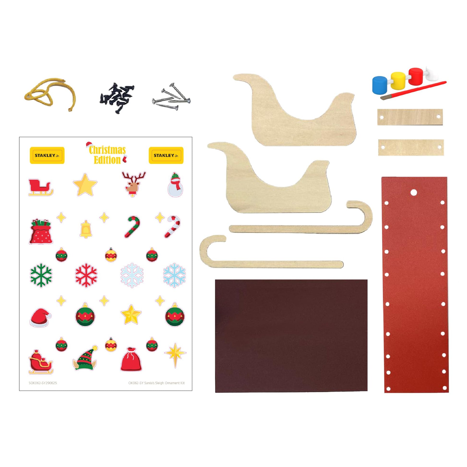 Red Toolbox Stanley Jr. DIY Wood Mini Santa Sleigh and Reindeer Set - Craft Kit for Kids - Create Your Own Mini Santa Sleigh - Perfect Holiday