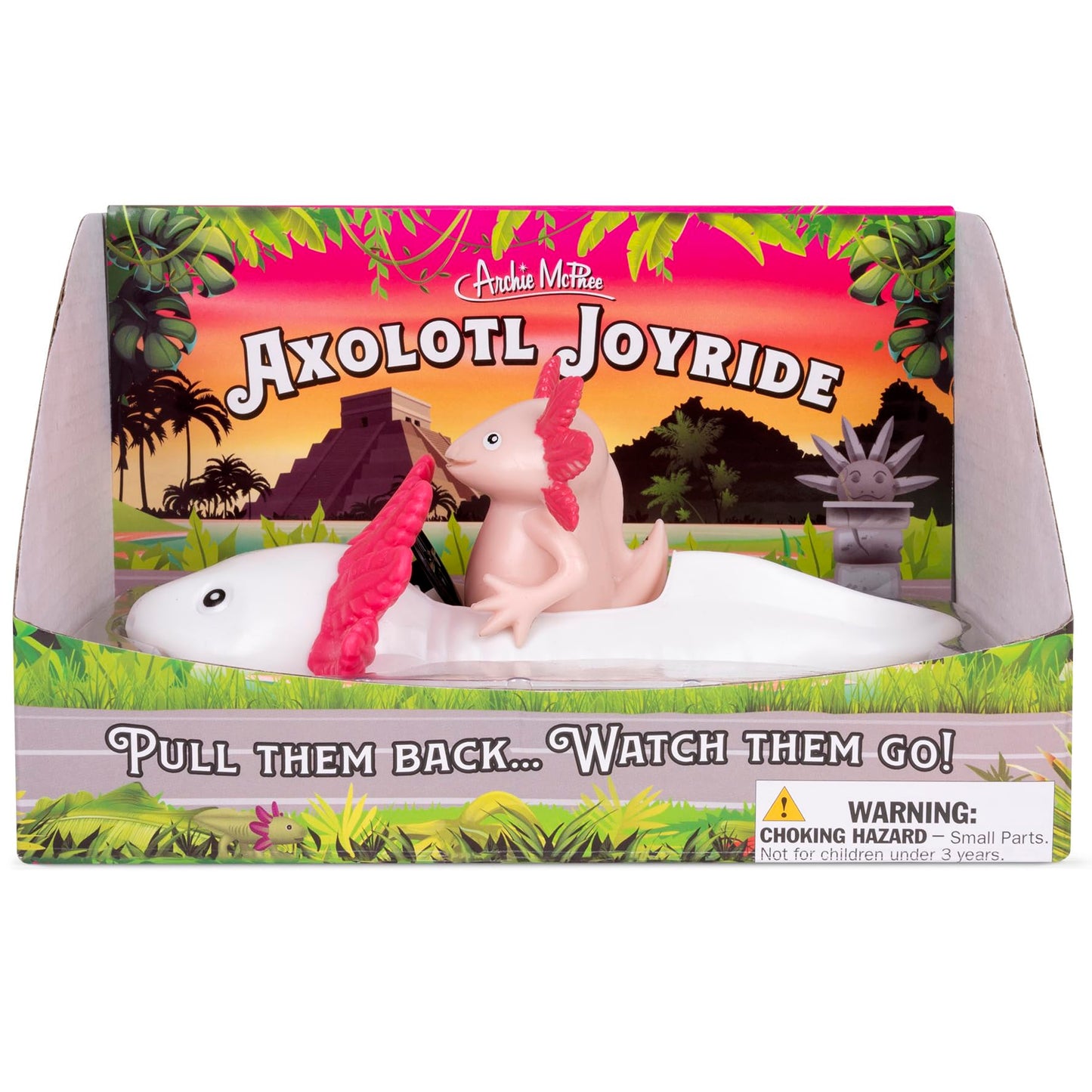 Accoutrements Archie McPhee Hilarious and Funny Cute Little Pink Axolotl in Joyride Pull Back Car - 5-3/4"", Small