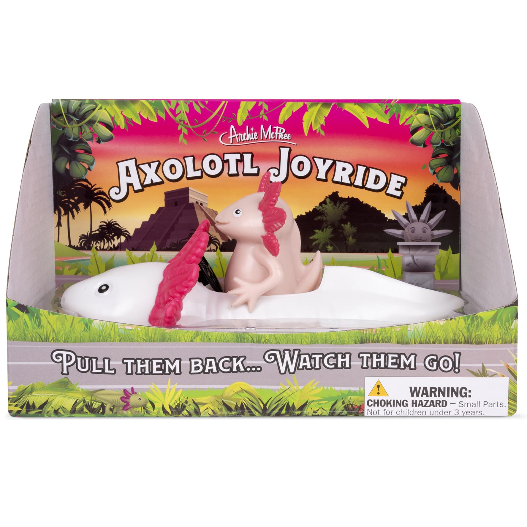 Accoutrements Archie McPhee Hilarious and Funny Cute Little Pink Axolotl in Joyride Pull Back Car - 5-3/4"", Small
