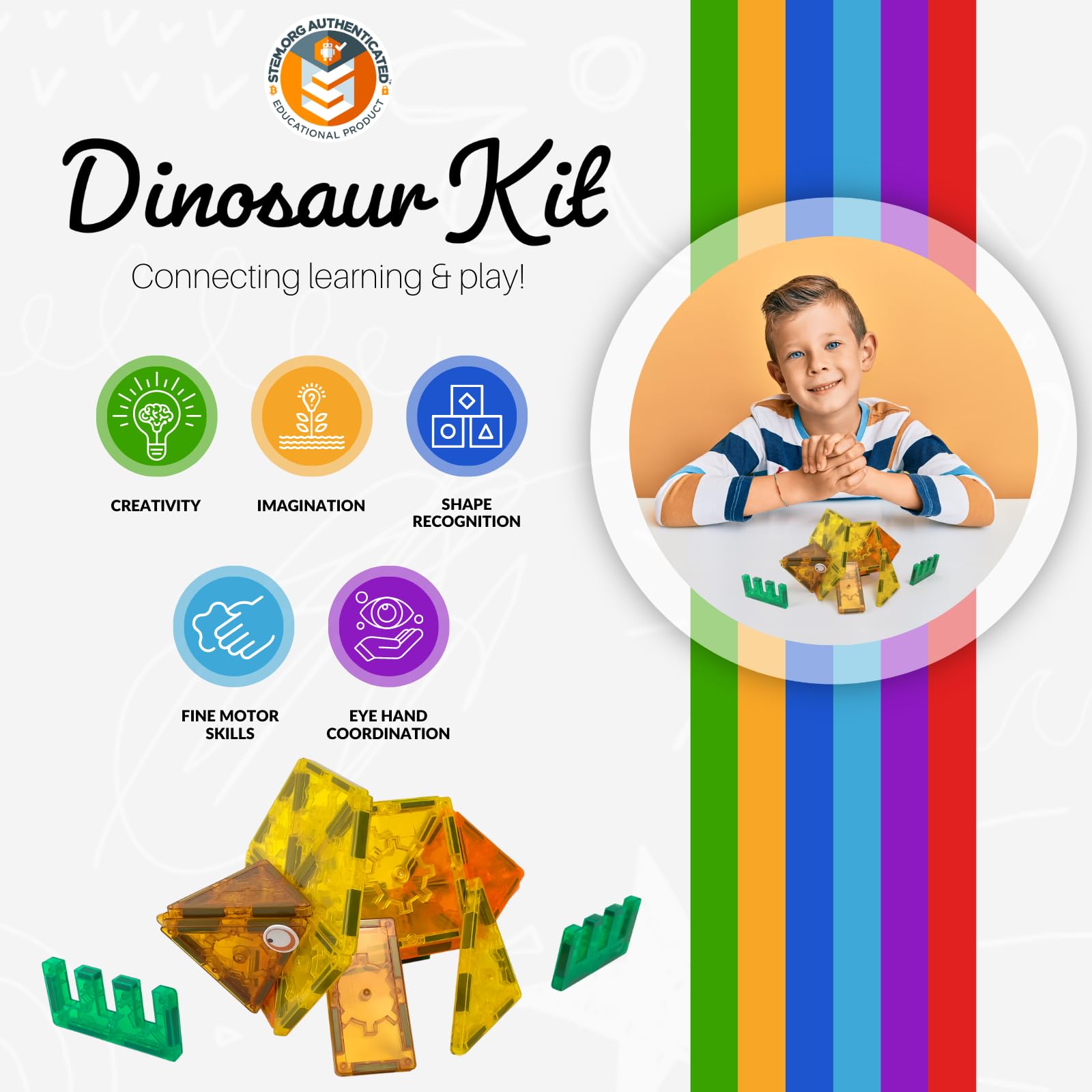 Tytan Tiles Dinosaurs 60-Piece Magnetic Tiles Building Set, Dino Safari Land Kids’ STEM Toy, Creative Play, Shape & Pattern Recognition, Fine Motor