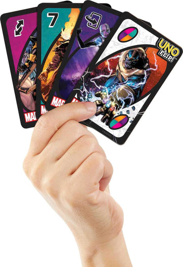 Mattel Games UNO Flip! Marvel Card Game for Kids, Adults & Family Night with Double-Sided Cards, Heroes vs. Villains