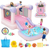 AKEYDIY Pastel Dream Bounce House for Kids 3-10, 161x82x63 inch Water Bounce House w/Slide,Ball Pit/Pool, Pink Bounce House UL Blower &50 Plastic