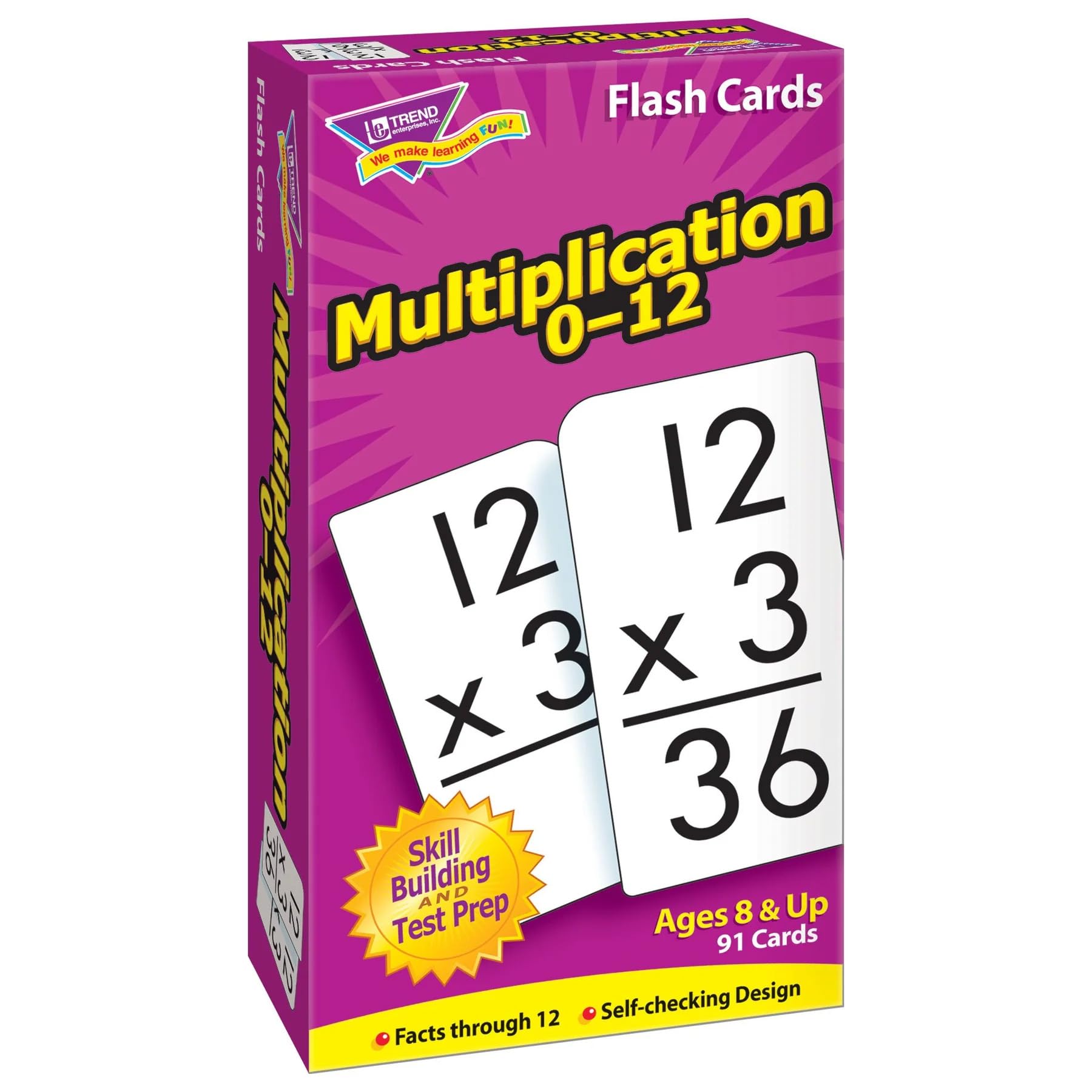 TREND ENTERPRISES: Multiplication 0-12 Skill Drill Flash Cards, Exciting Way for Everyone to Learn, Facts Through 12, Self-Checking, Great for Skill