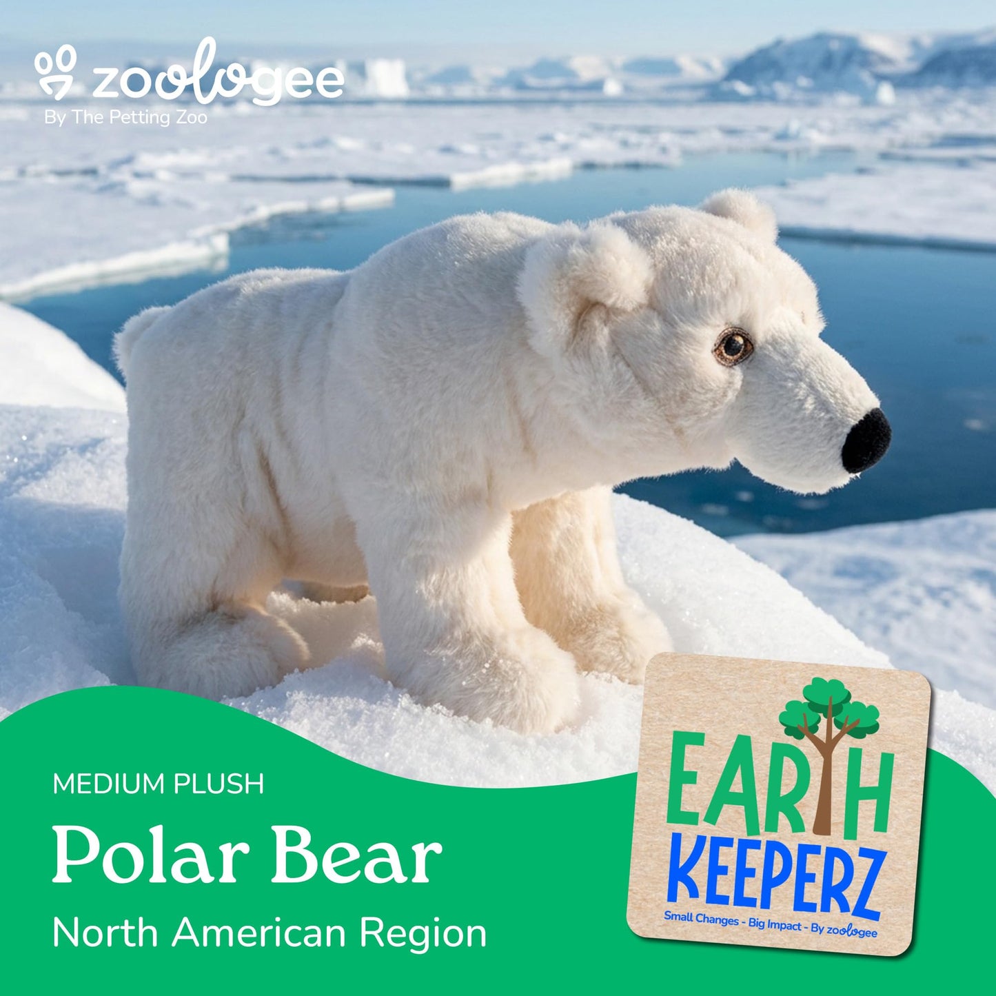 The Petting Zoo Polar Bear Stuffed Animal Plushie, Gifts for Kids, Earth Keeperz Wildlife Animals, Zoologee White Polar Bear Plush Toy, 14 inches