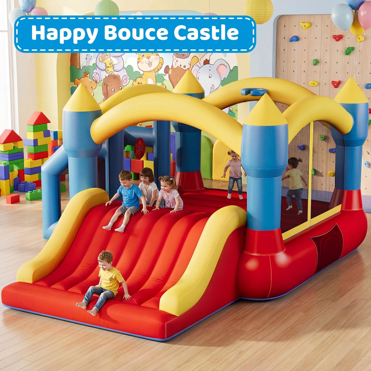 SunSwell Bounce Bouse, 14ft X 13ft Inflatable Bounce Castle with Slide for Kids with Slide for Indoor Outdoor, with Blower, Family Backyard Jumping