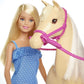 Barbie Doll, Blonde, Wearing Riding Outfit with Helmet, and Light Brown Horse with Soft White Mane and Tail, Gift for 3 to 7 Year Olds (Amazon