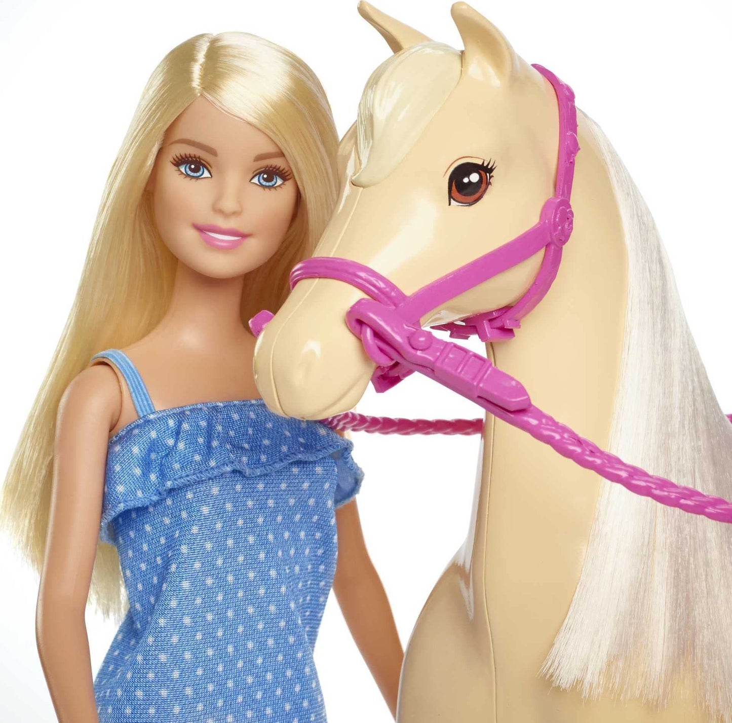 Barbie Doll, Blonde, Wearing Riding Outfit with Helmet, and Light Brown Horse with Soft White Mane and Tail, Gift for 3 to 7 Year Olds (Amazon