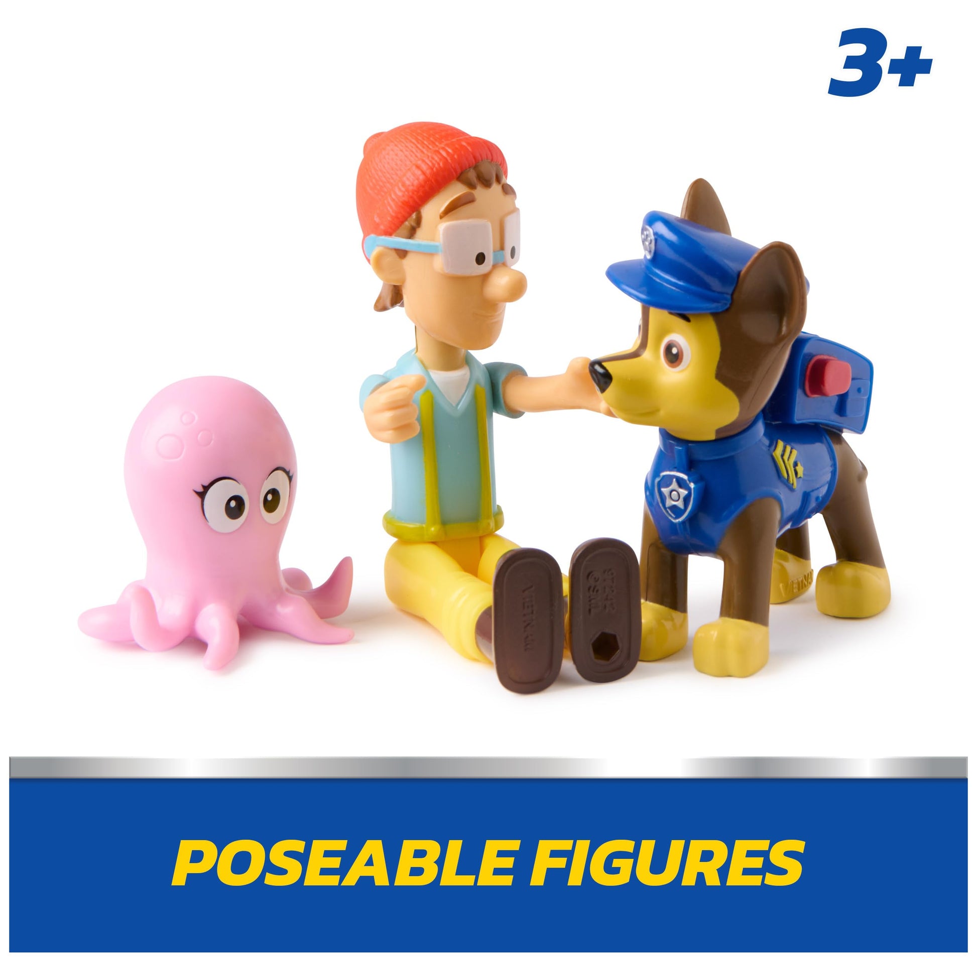 Dog Patrol Figure Pack, Chase and Captain Turbot with Baby Octopus Figure, Kids Toys for Boys and Girls 3 Years Old