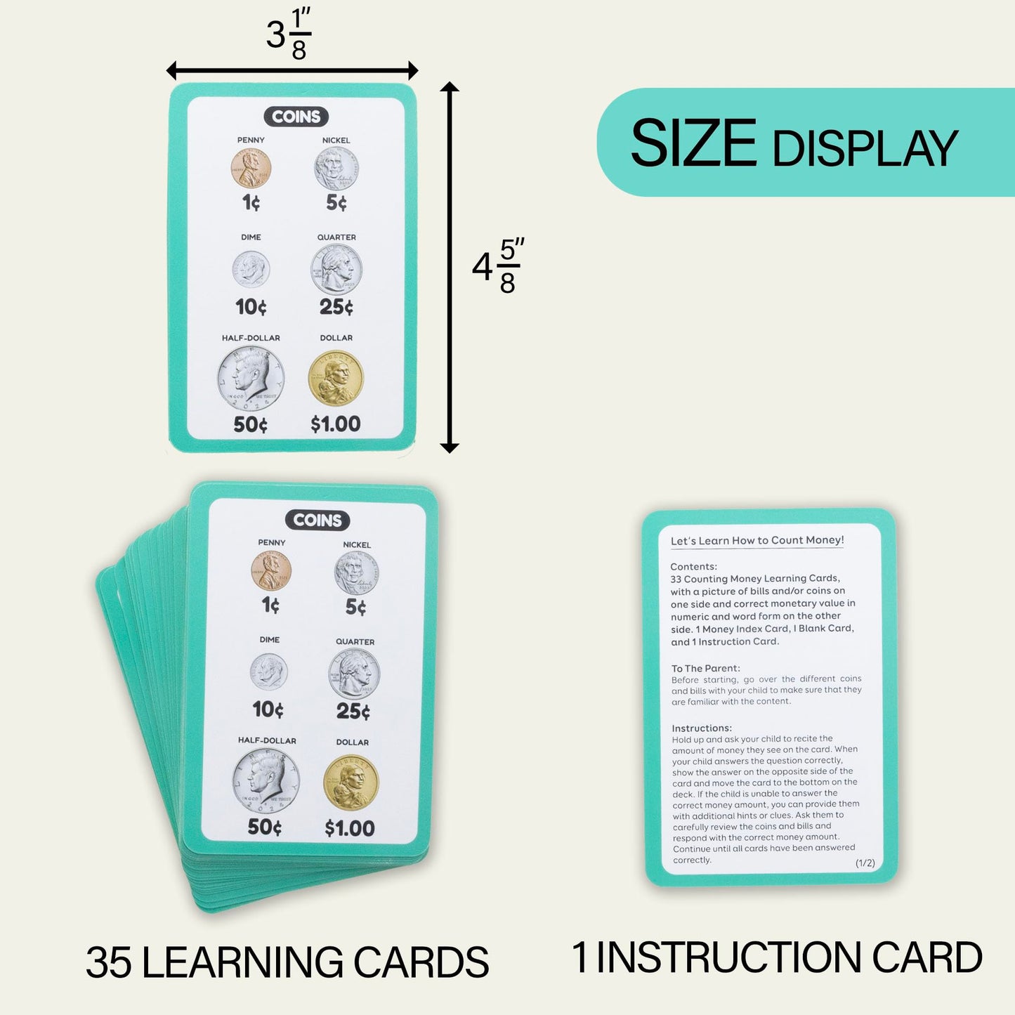 BAZIC Products Money Flash Cards, 36 Cards