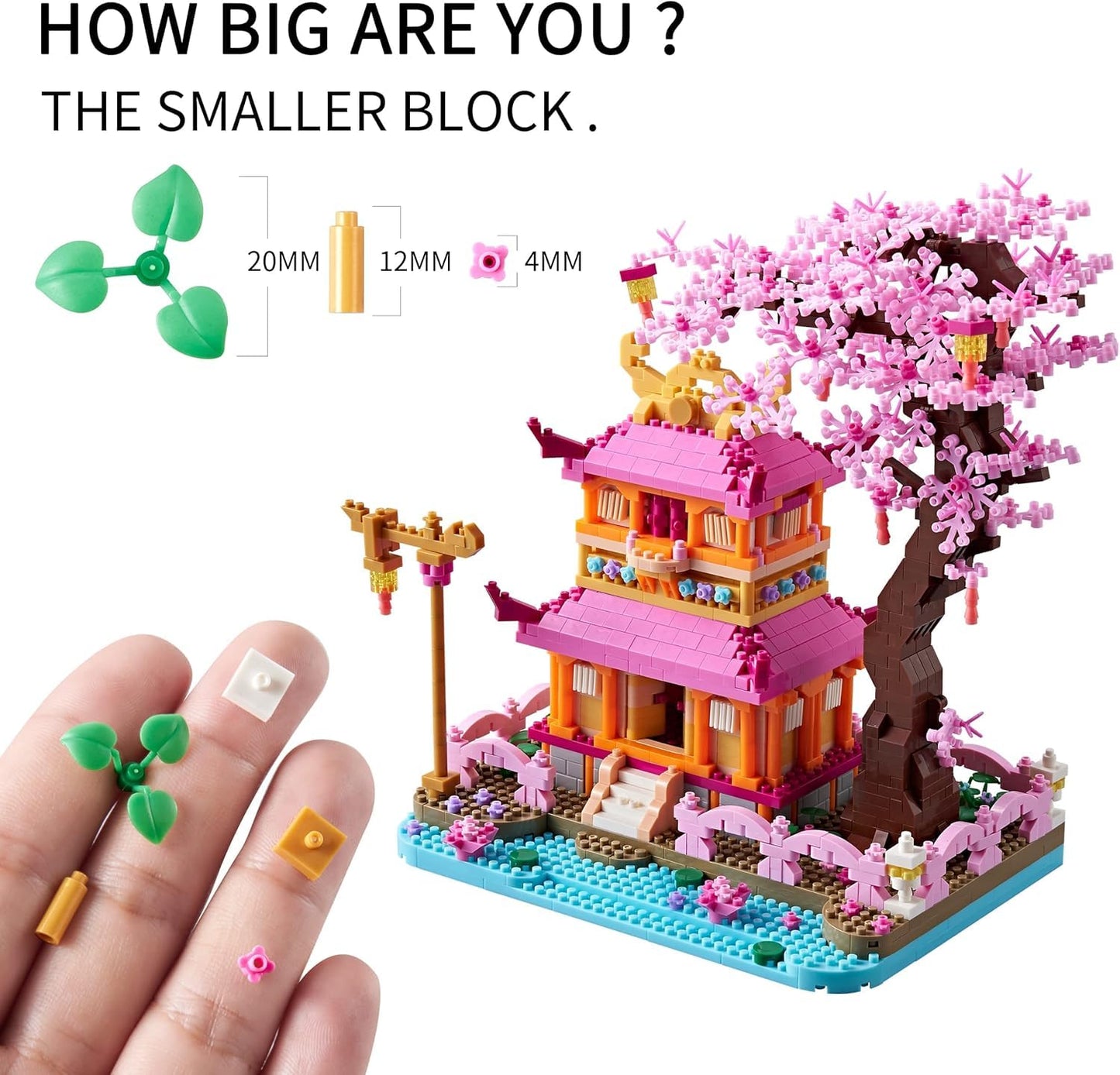Japanese Cherry Blossom Tree Building Set for Adults, House Architecture Model Kit with Pink Sakura Flowers, Creative Bonsai Decor for Home Office