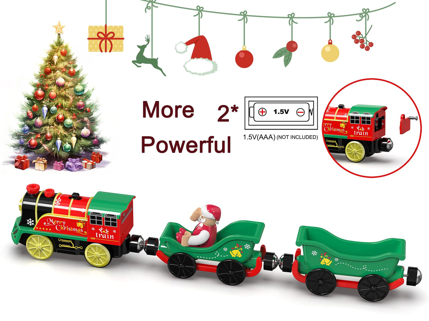 Electric Train Set for Wooden Tracks, Battery Powered Trains Toy with Lights & Sounds for Toddlers, Motorized Train for Kids Compatible with Thomas