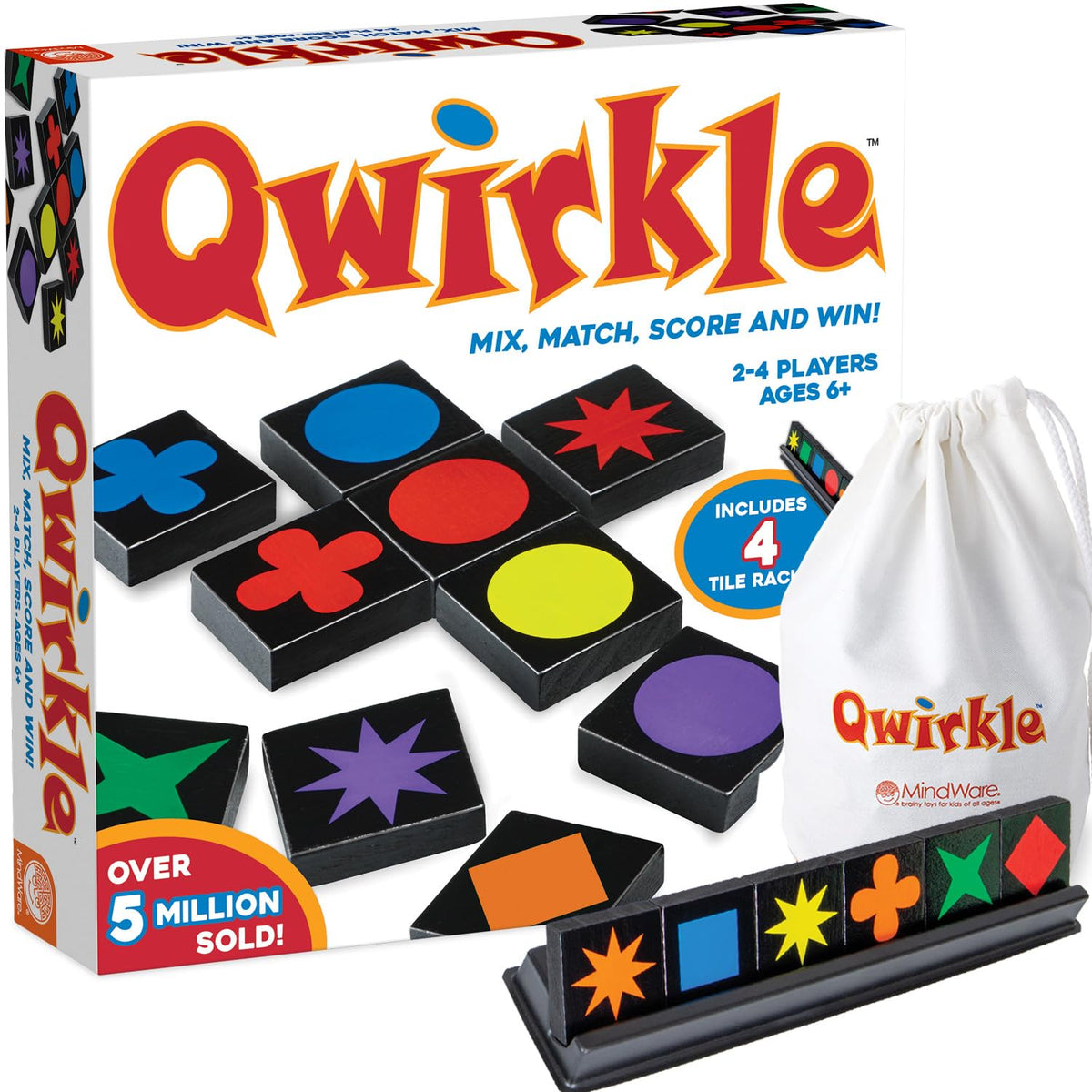 MindWare Qwirkle with Trays Strategy Board Game, 108 Wooden Tiles
