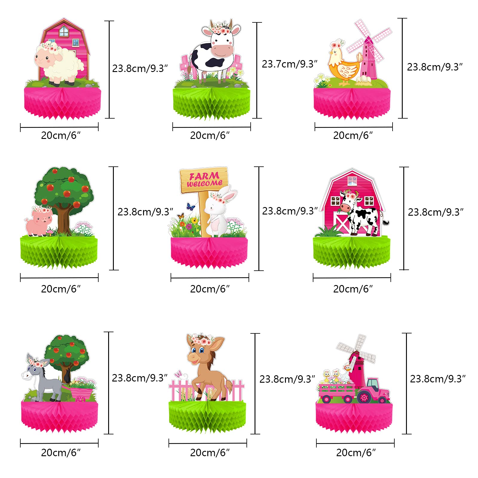PHIAMOLY 9 Pcs Farm Animal Honeycomb Centerpiece Farm Birthday Party Supplies Farm Theme Indoor and Outdoor Table Decorations barn Party Supplies