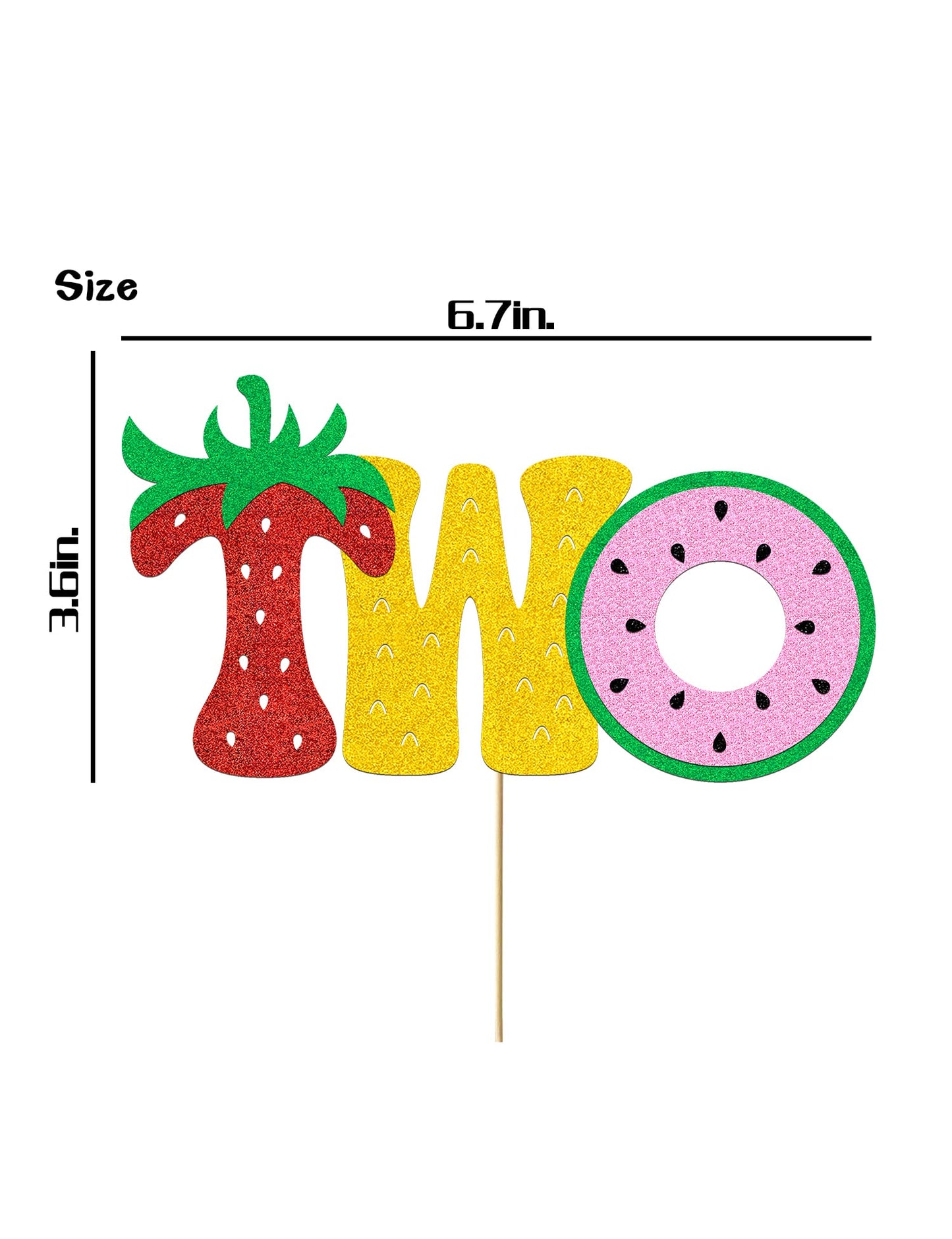 Fruit Two Cake Topper Glitter Gold Fruity Two Cake Decorations for Girls Boys Strawberry Watermelon Pineapple Summer Fruits Happy Birthday Decorations