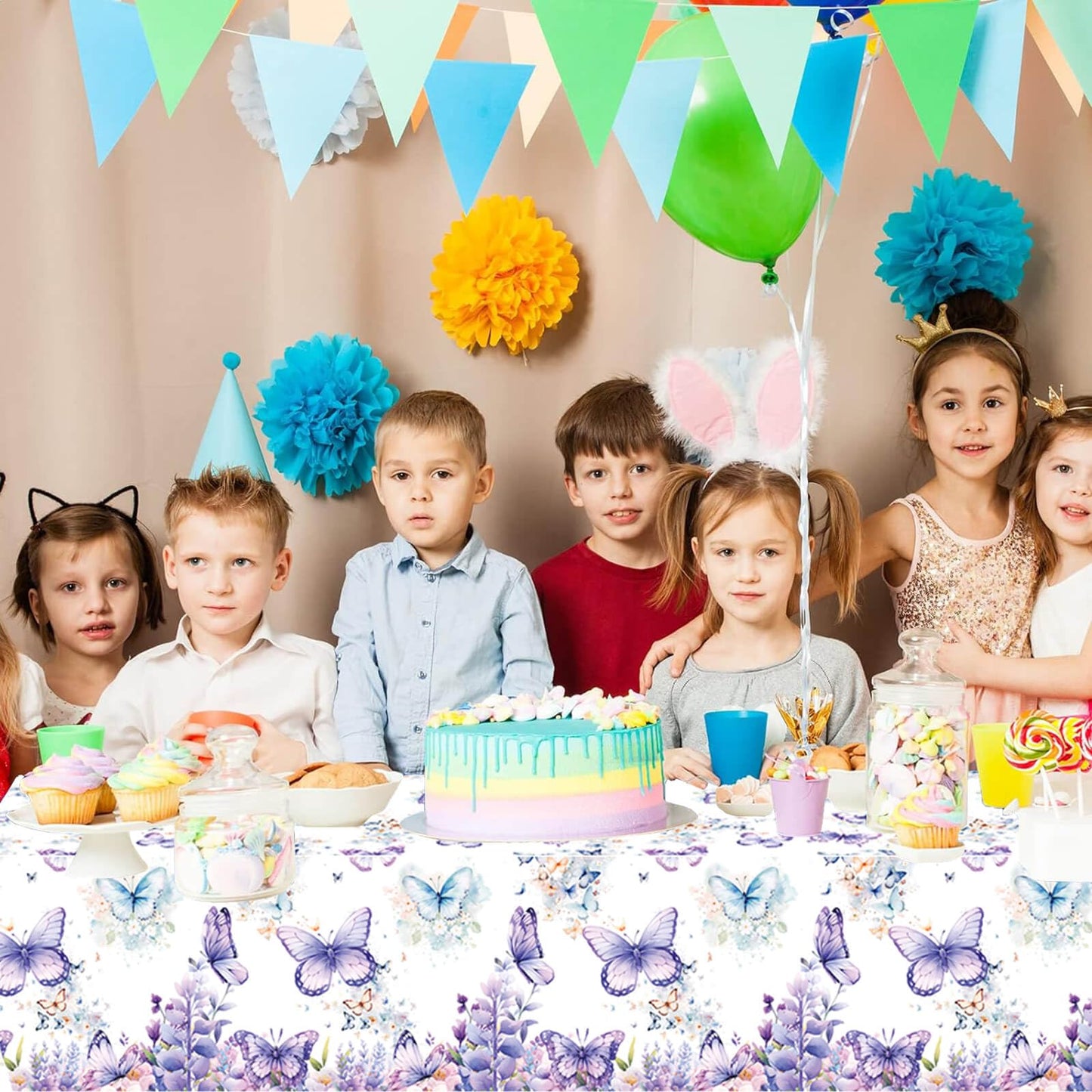 Letromp 2 Pcs Butterfly Birthday Tablecloth Watercolor Purple Butterfly Table Covers for Spring Butterfly Theme Girls Baby Shower 1st 2nd 3rd 4th Bday