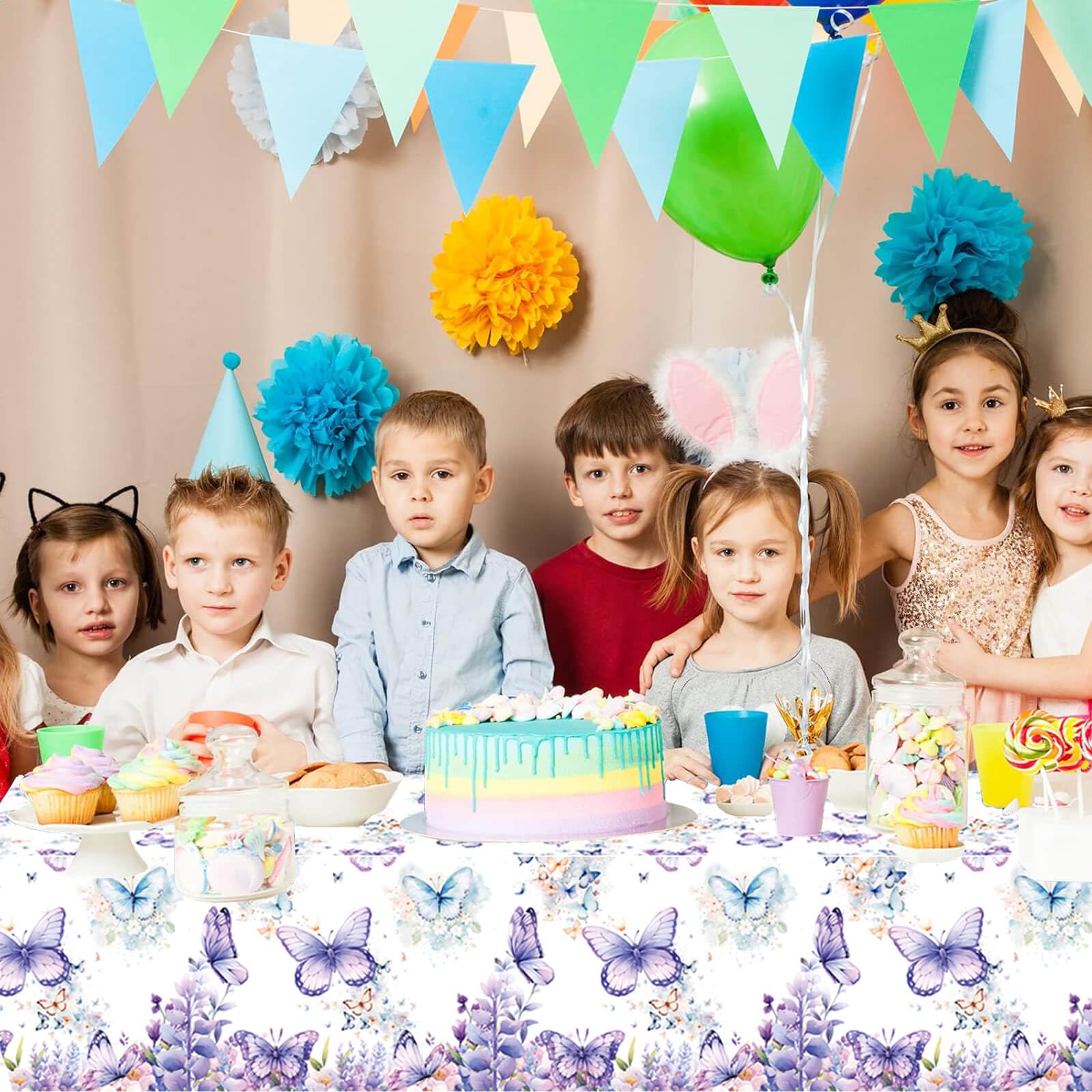 Letromp 2 Pcs Butterfly Birthday Tablecloth Watercolor Purple Butterfly Table Covers for Spring Butterfly Theme Girls Baby Shower 1st 2nd 3rd 4th Bday