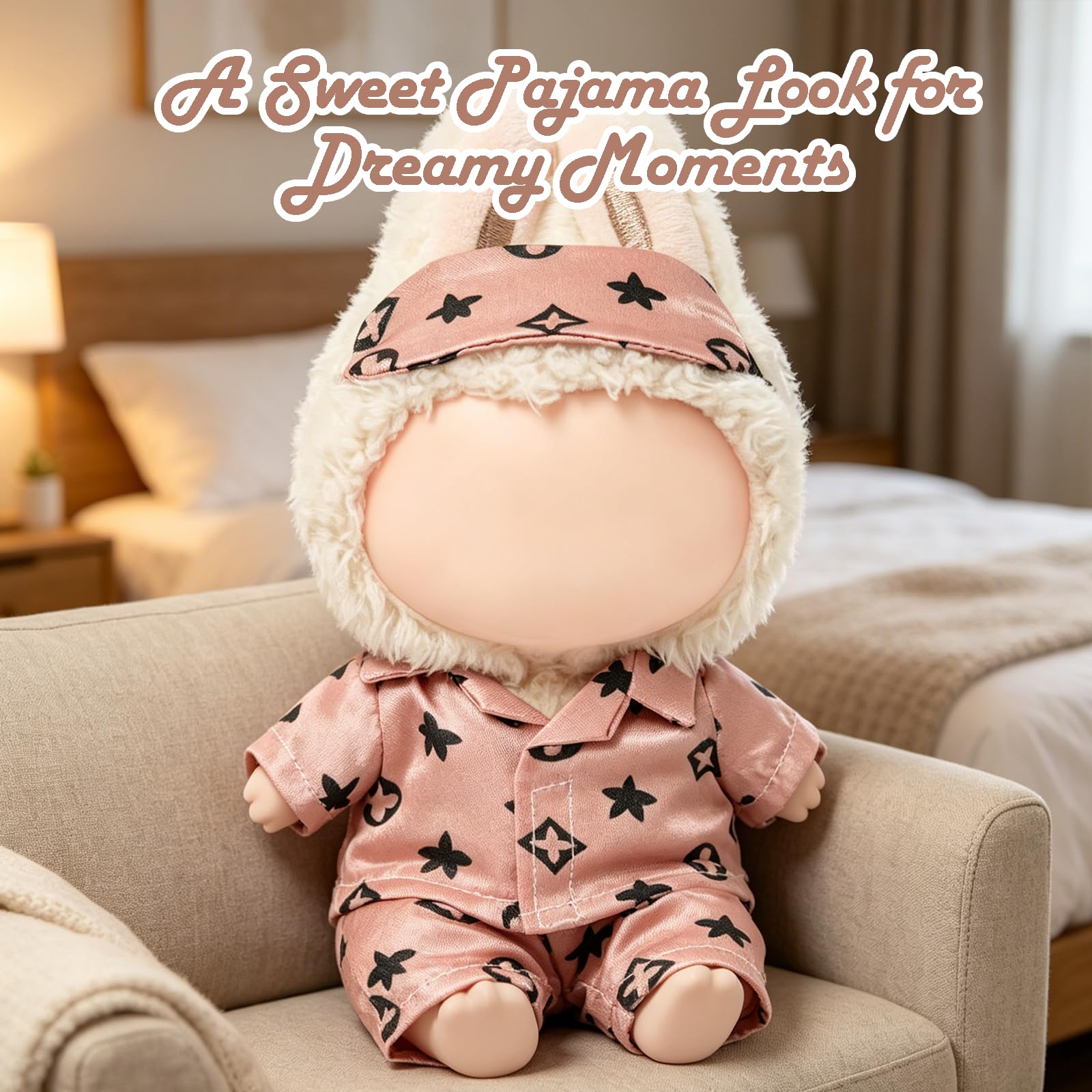 Clothes Compatible with LABUBU Doll - 3PCS Classic Set, 17cm Doll Clothes Designer Outfit for Cozy Night Theme, Stylish Luxury Pajama Accessories