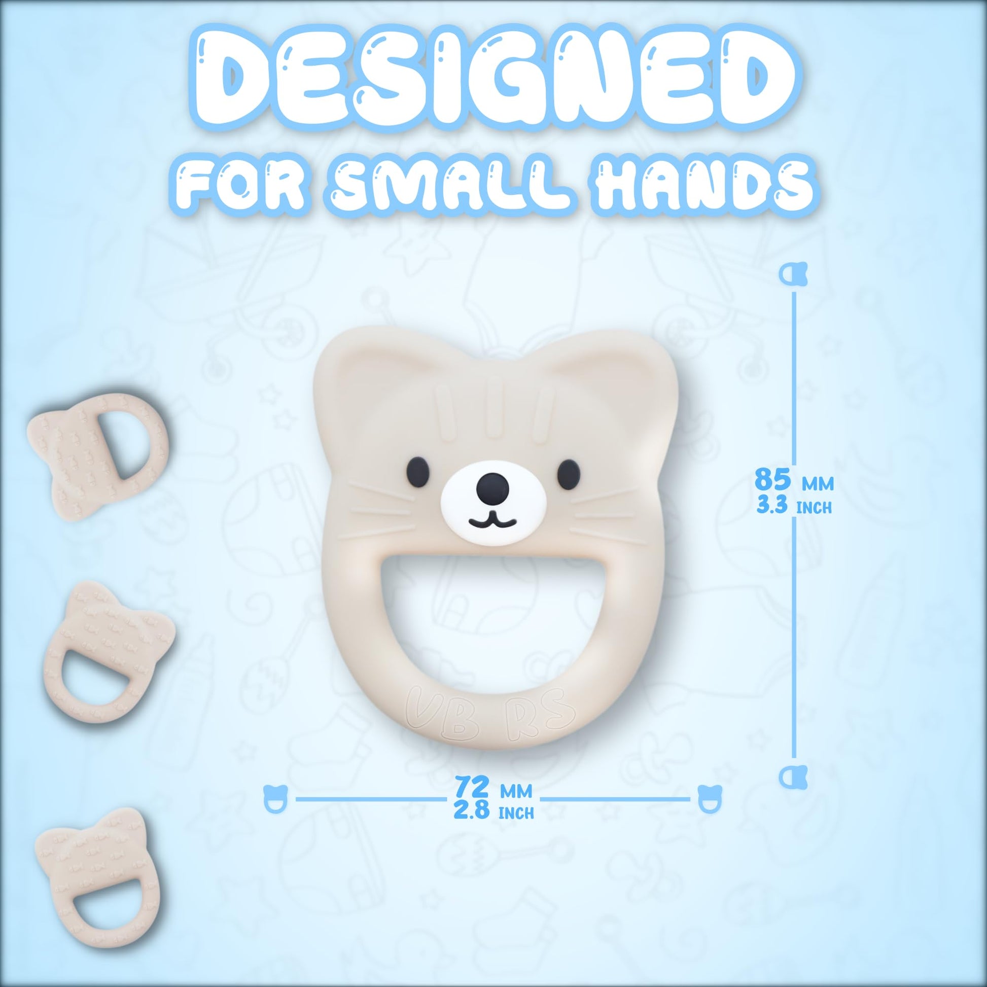 VBRS Baby Teether, Safe Chew Toy for Infants, Soothing Relief for Teething Pain, Cute Animal Shape, Easy Grip for Tiny Hands (Beige Cat)