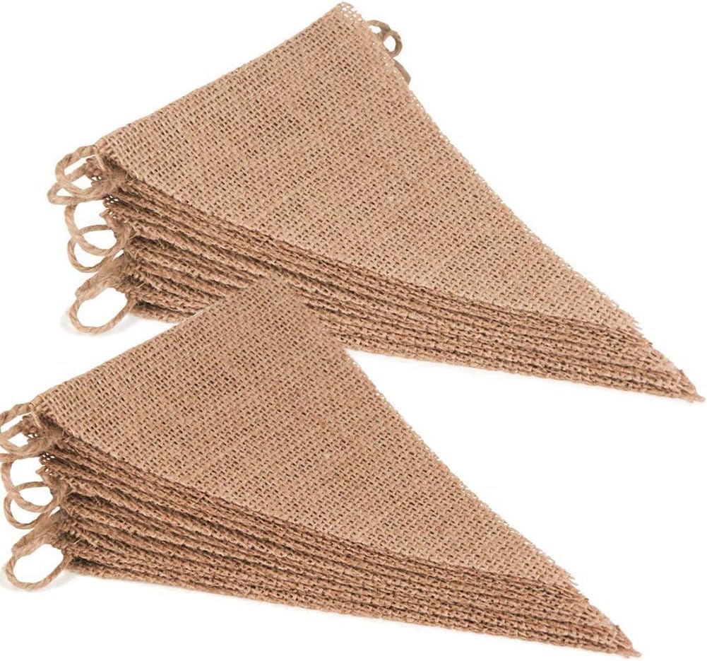 DAHI 32Ft Burlap Banner 48pcs DIY Burlap Banner Brown Fabric Triangle Flag Pennant Banner for Party Decorations Wedding Birthday Outdoor Garden