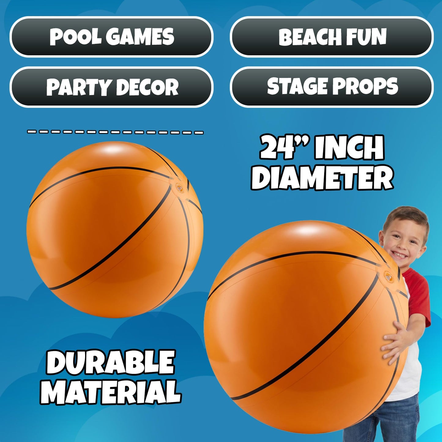24-Inch Giant Inflatable Basketballs - Blow Up Party Decoration - 3 Pack