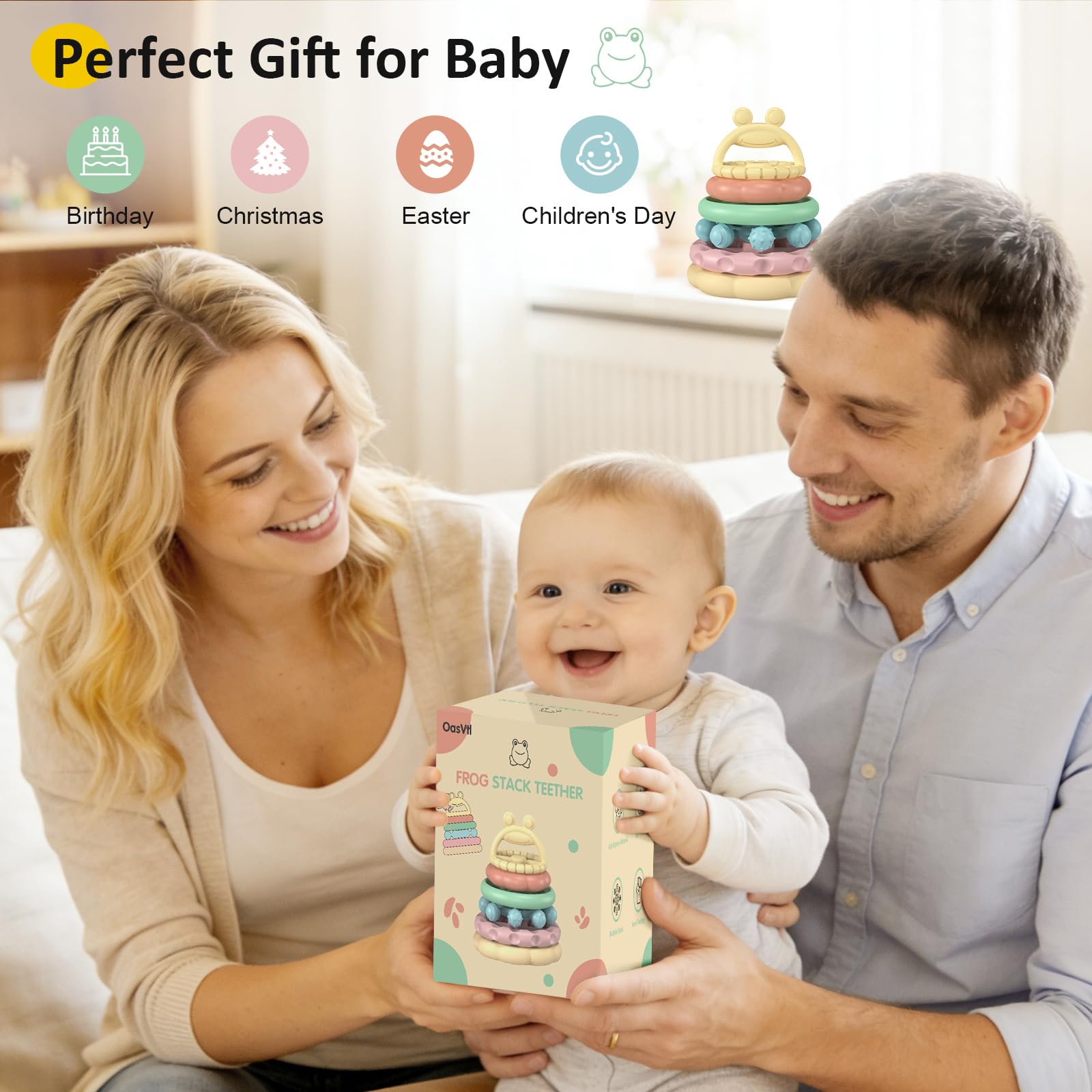 Baby Teething Toys 3-6 Months, Soft Silicone Stacking Rings Teether, 6-Piece Stackable Circles for Teething Relief Safe BPA-Free Teething Gift