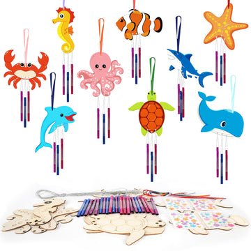 Wooden Ocean Animals Wind Chime Kit Make Your Own Sea Animal Crafts Coloring DIY Wind Chime kit for Summer Activities Birthday Favor School Home Art