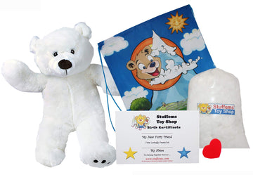 Stuffems Toy Shop Make Your Own Stuffed Animal 16" Tundra the Polar Bear - No Sew - Kit with Cute Backpack!