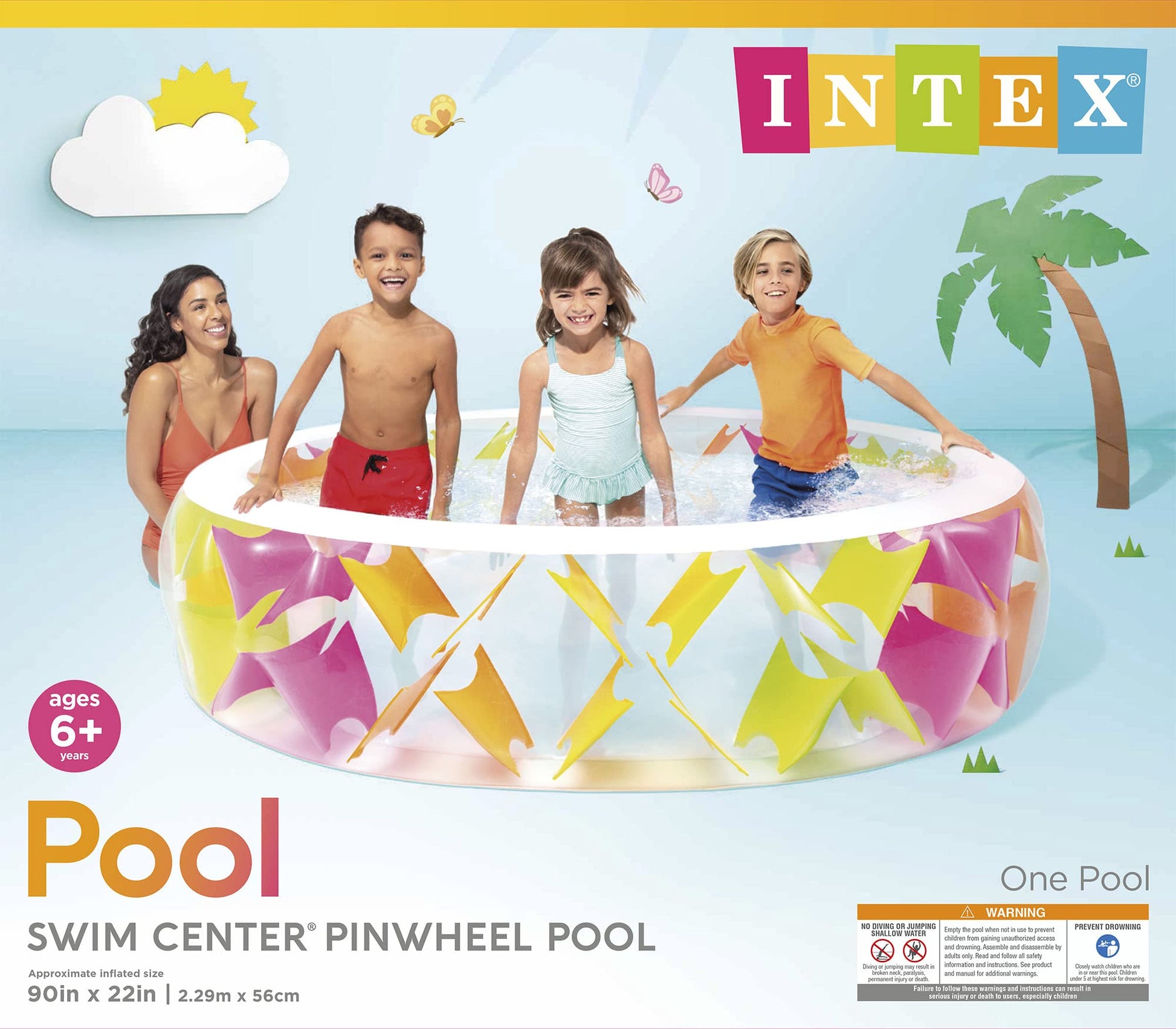 INTEX 56494EP Swim Center Inflatable Pinwheel Swimming Pool, 90" x 22", for Ages 6+