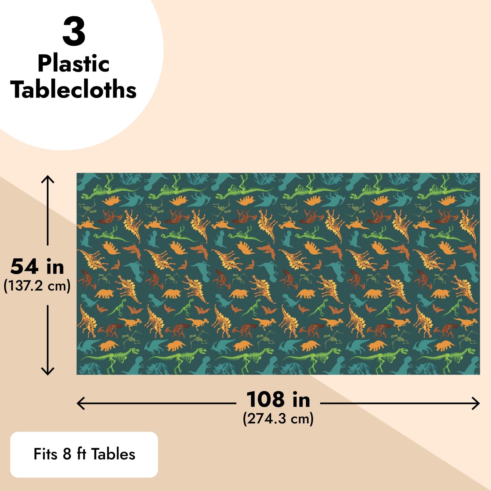 Blue Panda Dinosaur Tablecloths for Birthday Party - 54 x 108 in, Green, Pack of 3, Disposable Plastic - Dinosaur Birthday Tablecloth - Disposable