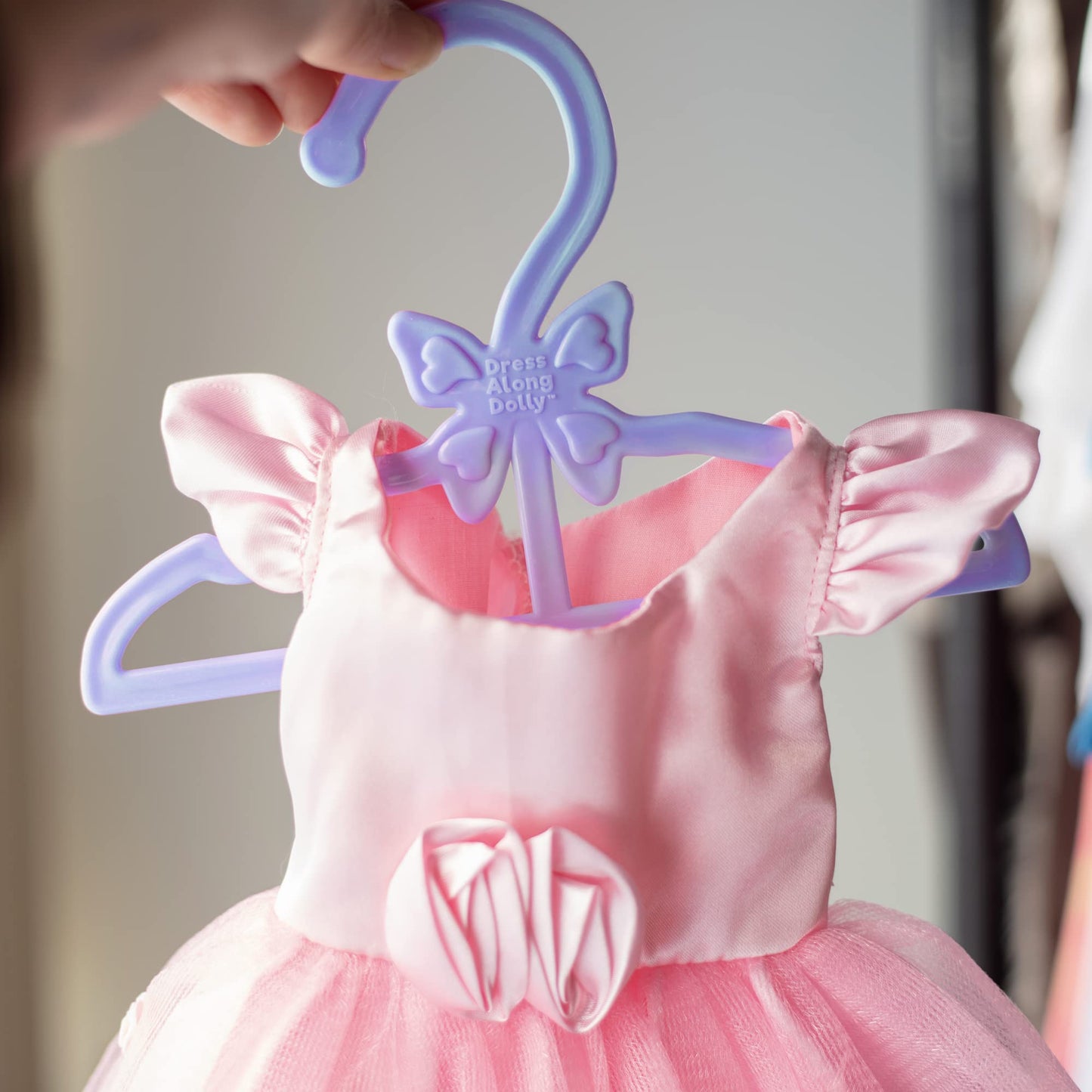 Dress Along Dolly Purple Full-Outfit Hanger 24pk for American 18" Doll Clothes- Hold Your Tops & Bottoms Together Including Dresses, Pants, Shirts