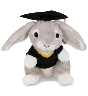 DolliBu Grey Rabbit Graduation Plush Toy - Soft Huggable Graduation Stuffed Animal Dress Up with Gown and Cap with Tassel Outfit with Personalization