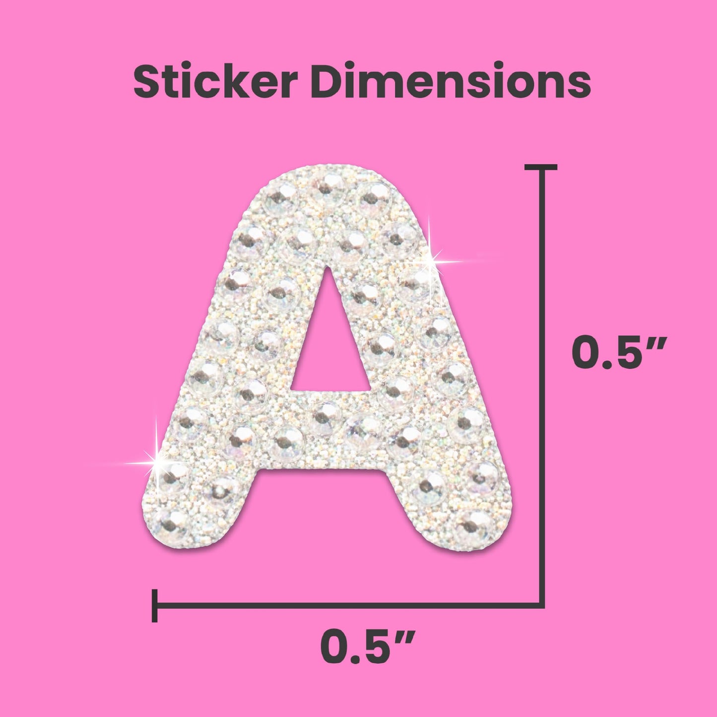 StickerBeans® Rhinestone Alphabet Sticker Sparkle Set - Approx. 3/4" Each, Unique Sparkly Designs, Cut-to-Shape Adhesive for Personalization