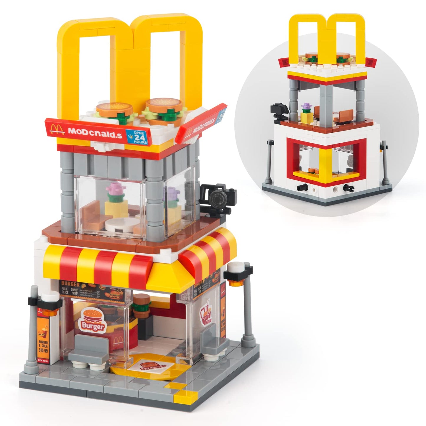 HIGH GODO City Street View Burger Shop Building Set, MOC Creative Model Set Creative Model Toys, Unique Home Decor, Ideas Birthday Holidays Toy Gift