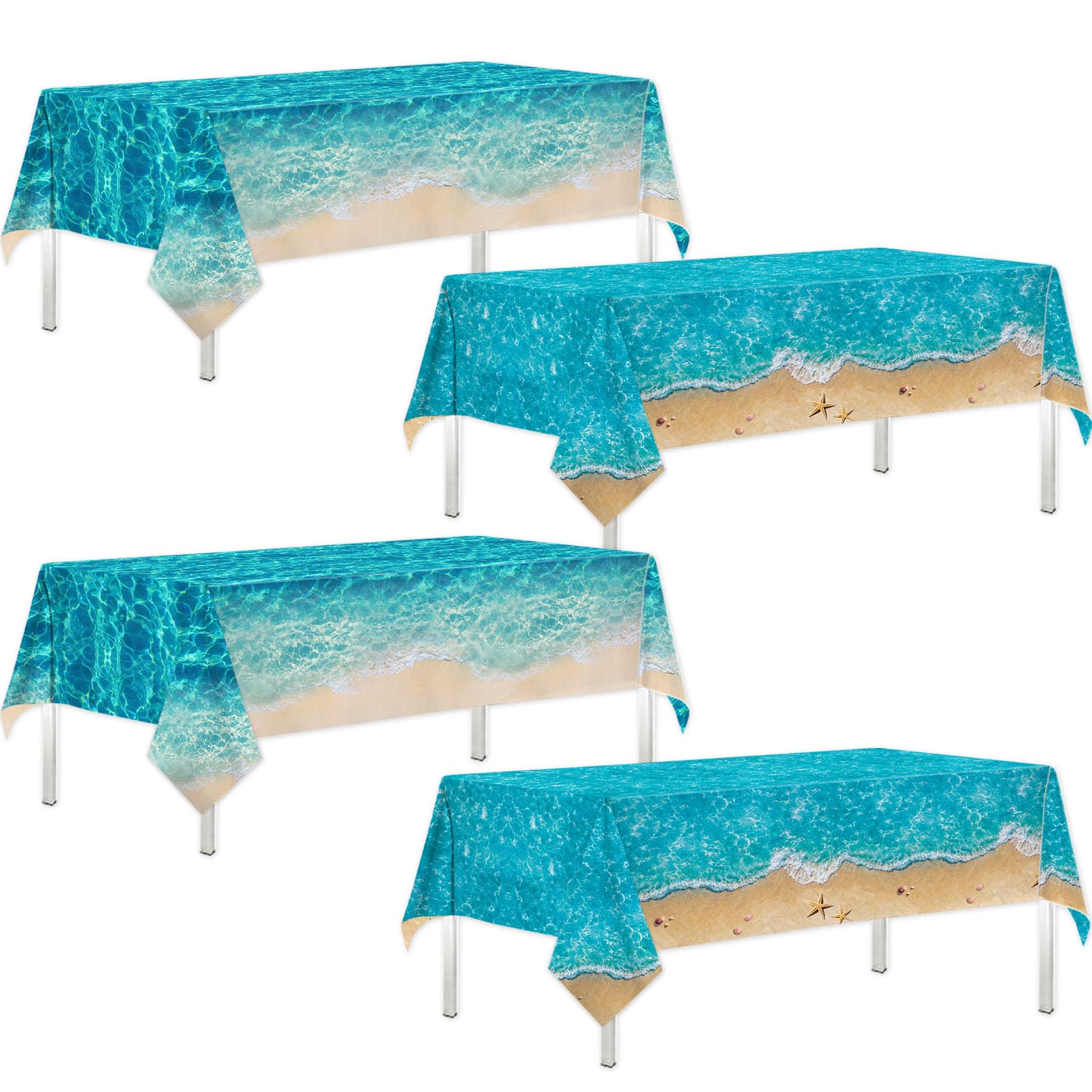 CMUSKO Beach Theme Party Decorations Tablecloth, 4Pcs Beach Tablecloth Summer Ocean Waves Tablecloth Plastic Beach Table Cloth Ocean Water Print Pool