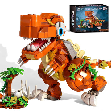 FOLKWEAVE Dinosaur Building Blocks Set, 630 Pieces STEM Learning Toy, Poseable and Movable T-Rex Model, Educational Gift for Kids Ages 6-12, No