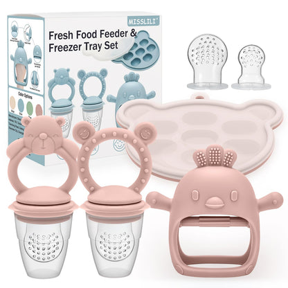 MISSLILI Baby Silicone Fruit Food Feeder Pacifier & Breastmilk Popsicle Freezer Molds,BPA Free Baby Food Storage Containers Frozen Ice Tray for Baby