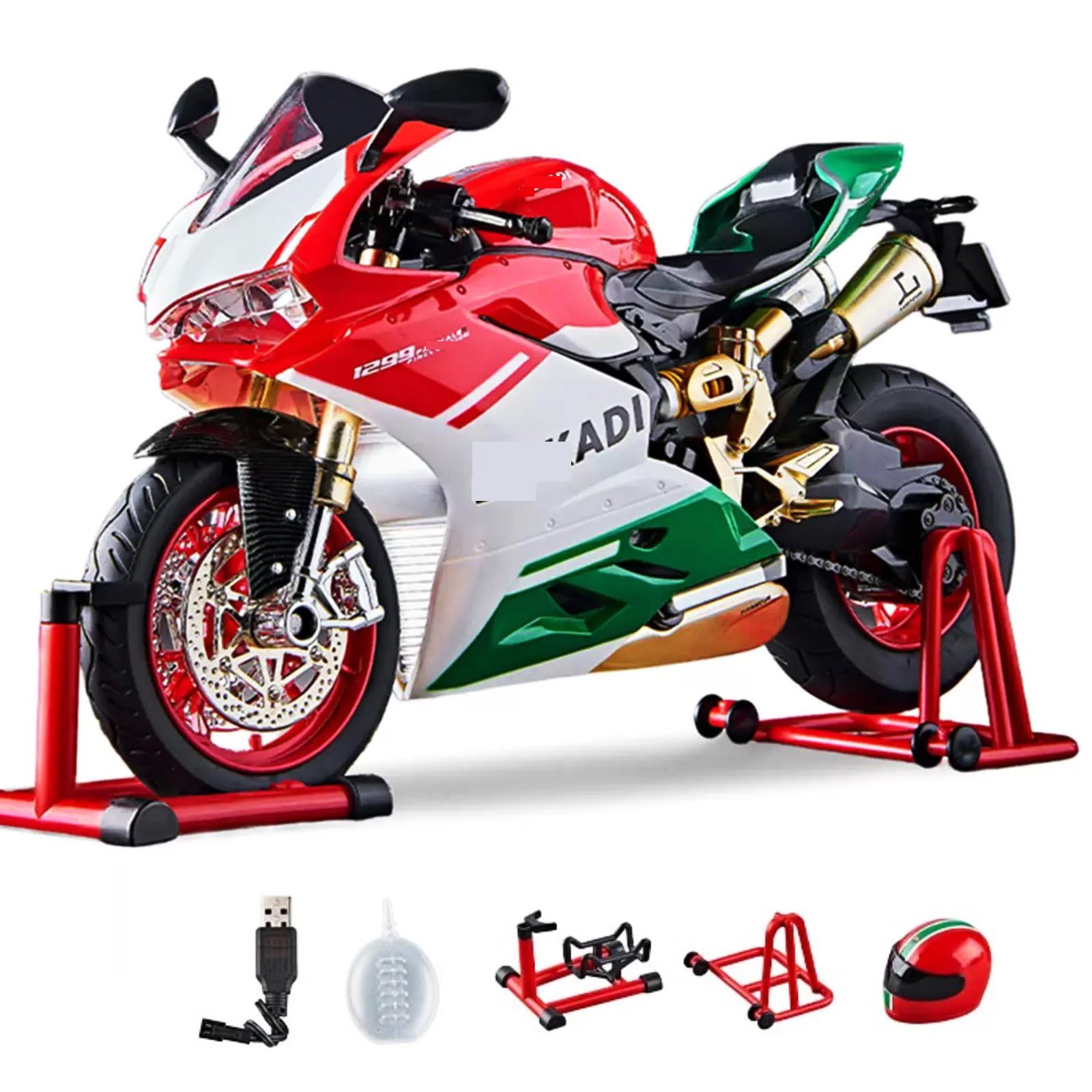 HTLNUZD 1/9 Large Metal DieCast 1299 High-Performance Model Spray-Simulated Start, Adult Collectible for Ducati Style (1299-Red)