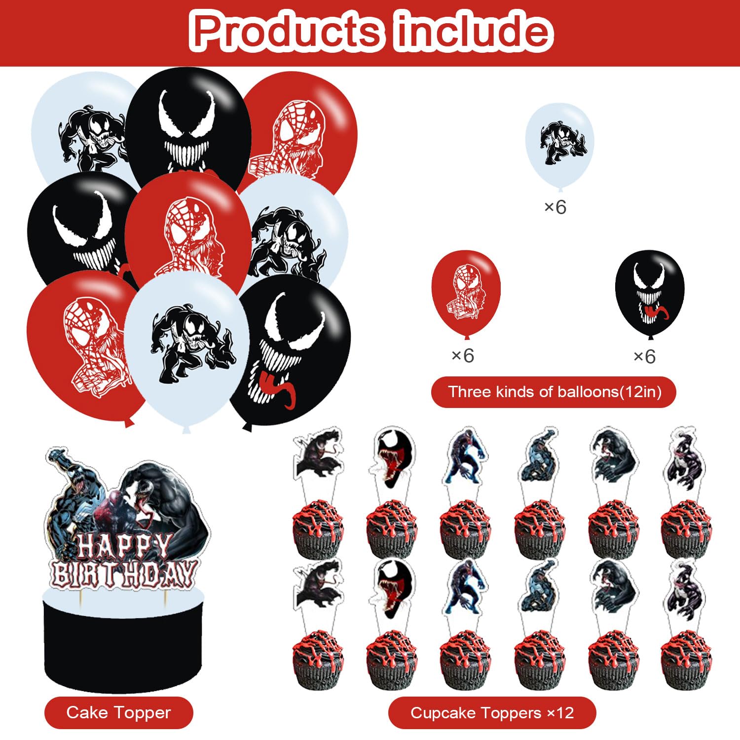 karg ?????????? Birthday Decorations ?????????? 3 Party Supplies Include Happy Birthday Banner, Cake Topper and Cupcake Toppers, Balloons for Kids Party Decor