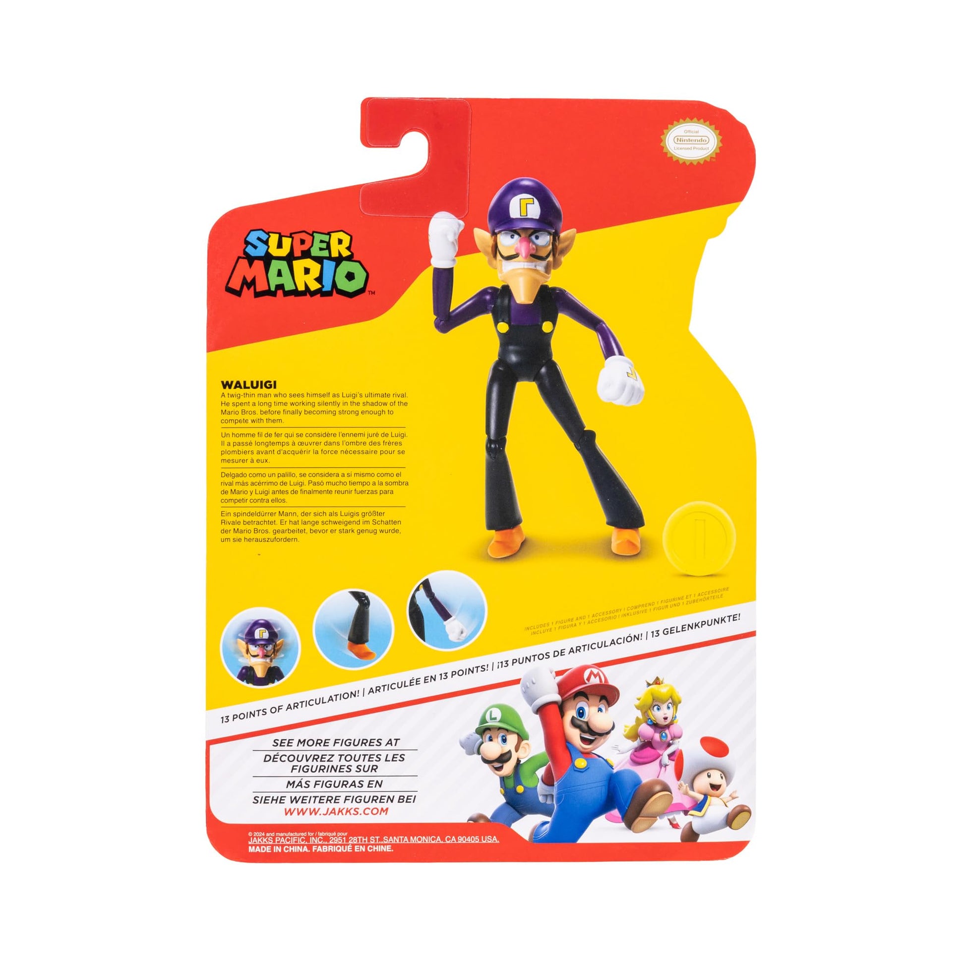 Super Mario Waluigi 4 Inch Action Figure with Coin