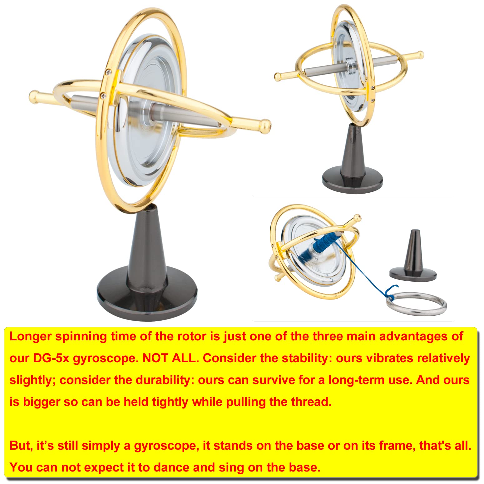 DjuiinoStar Heavy Duty Gyroscope (CNC Machined Solid Steel Rotor): Stable&Robust (Pass 2nd Floor Drop Test); Long Spin Time (More Tricks); Premium