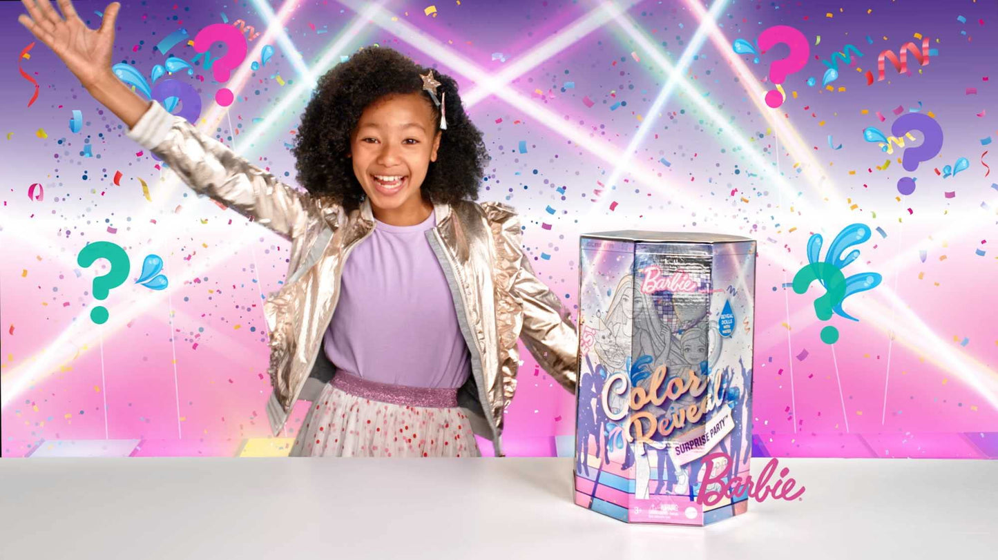 Barbie Color Reveal Surprise Party! Set with 50+ Surprises: 1 Doll, 1 Chelsea Doll, 2 Pets, 6 Color-Change Activations, Accessories & More, Dance