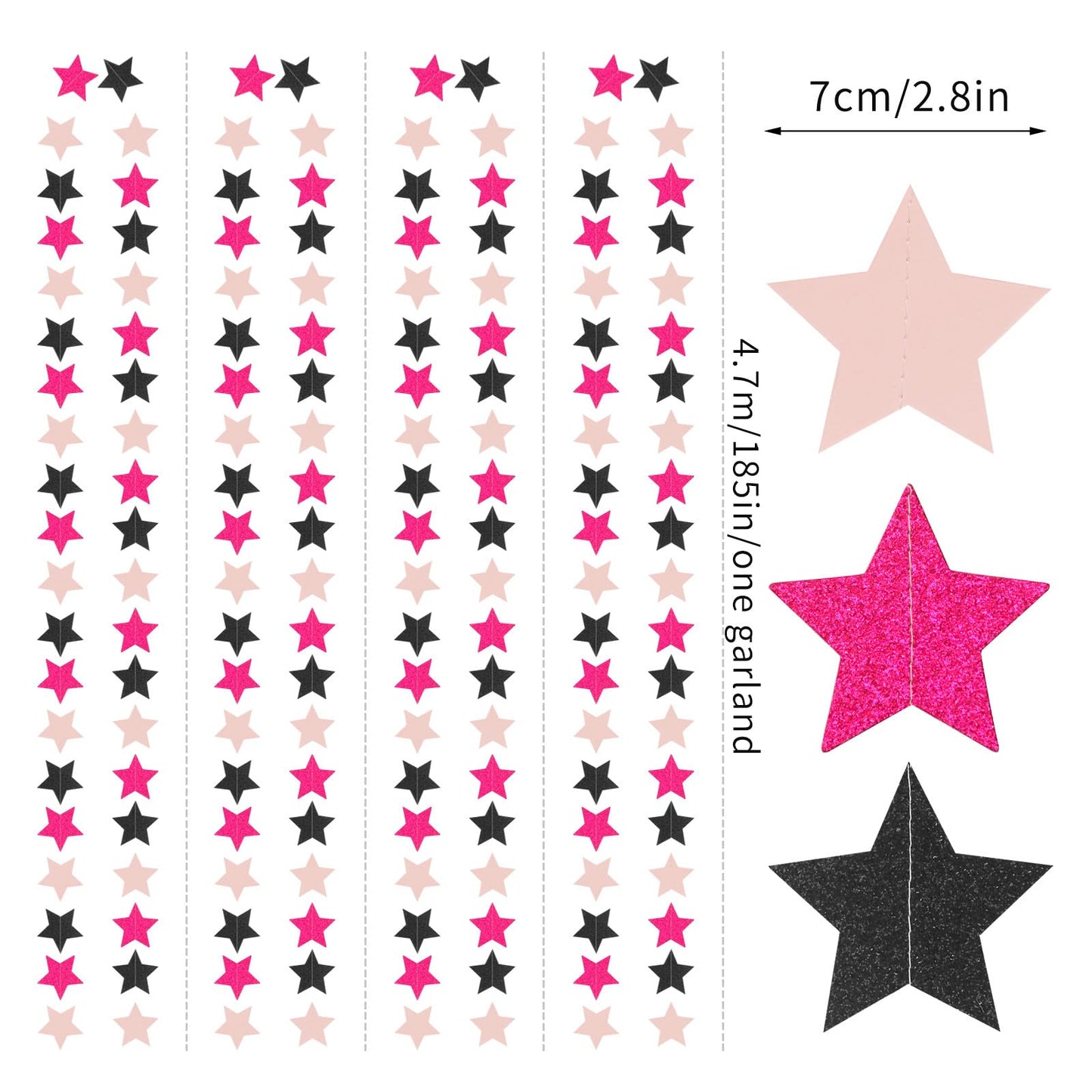 Hot-Pink Black Birthday Party-Decorations Garland - 62ft Twinkle Little Star Baby Girl Hanging Streamers Banner,Graduation Engagement Bachelorette
