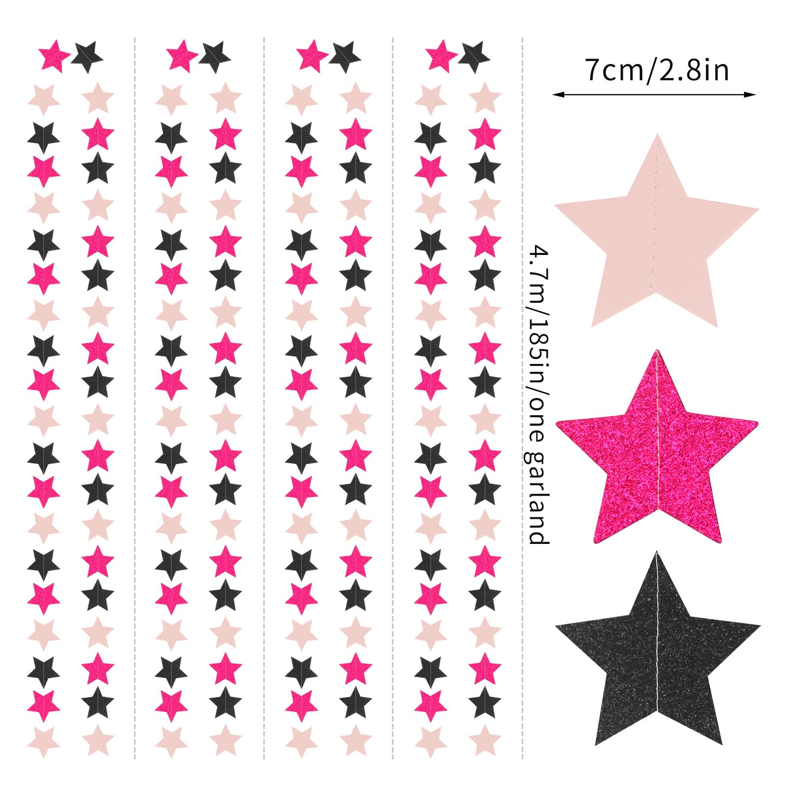 Hot-Pink Black Birthday Party-Decorations Garland - 62ft Twinkle Little Star Baby Girl Hanging Streamers Banner,Graduation Engagement Bachelorette
