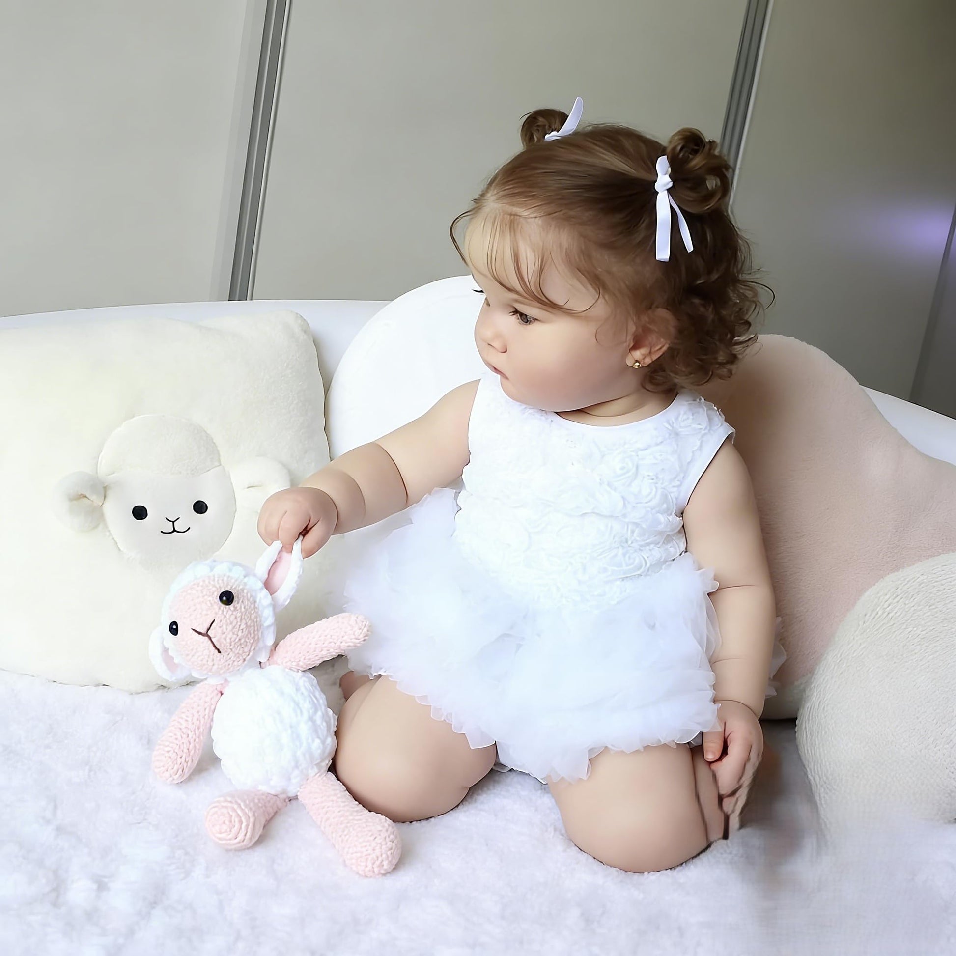24 Inches 60CM Real Baby Size Reborn Baby Doll Rooted Brown Curly Hair Soft Cloth Body Lifelike Newborn Toddler Girl Dolls Anatomically Correct with