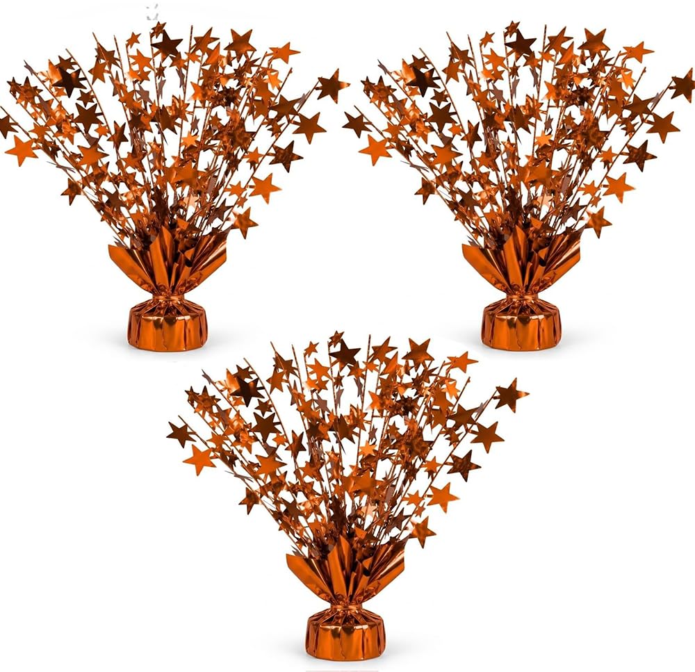 PMU 3 Pack Bursting Star Metallic Foil Spray Centerpiece- Metallic Orange Balloon Weights, Party Table Decorations Centerpiece for Birthdays