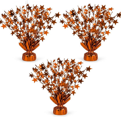PMU 3 Pack Bursting Star Metallic Foil Spray Centerpiece- Metallic Orange Balloon Weights, Party Table Decorations Centerpiece for Birthdays