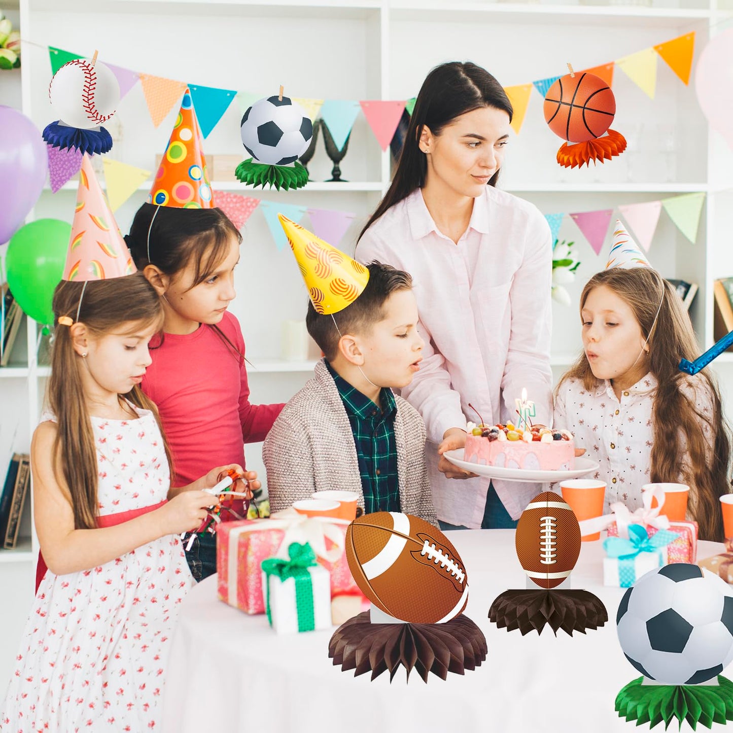 12pcs Sports Themed Birthday Party Decorations Sports Table Honeycomb Centerpieces Football Basketball Baseball Soccer Table Centerpieces Boy's