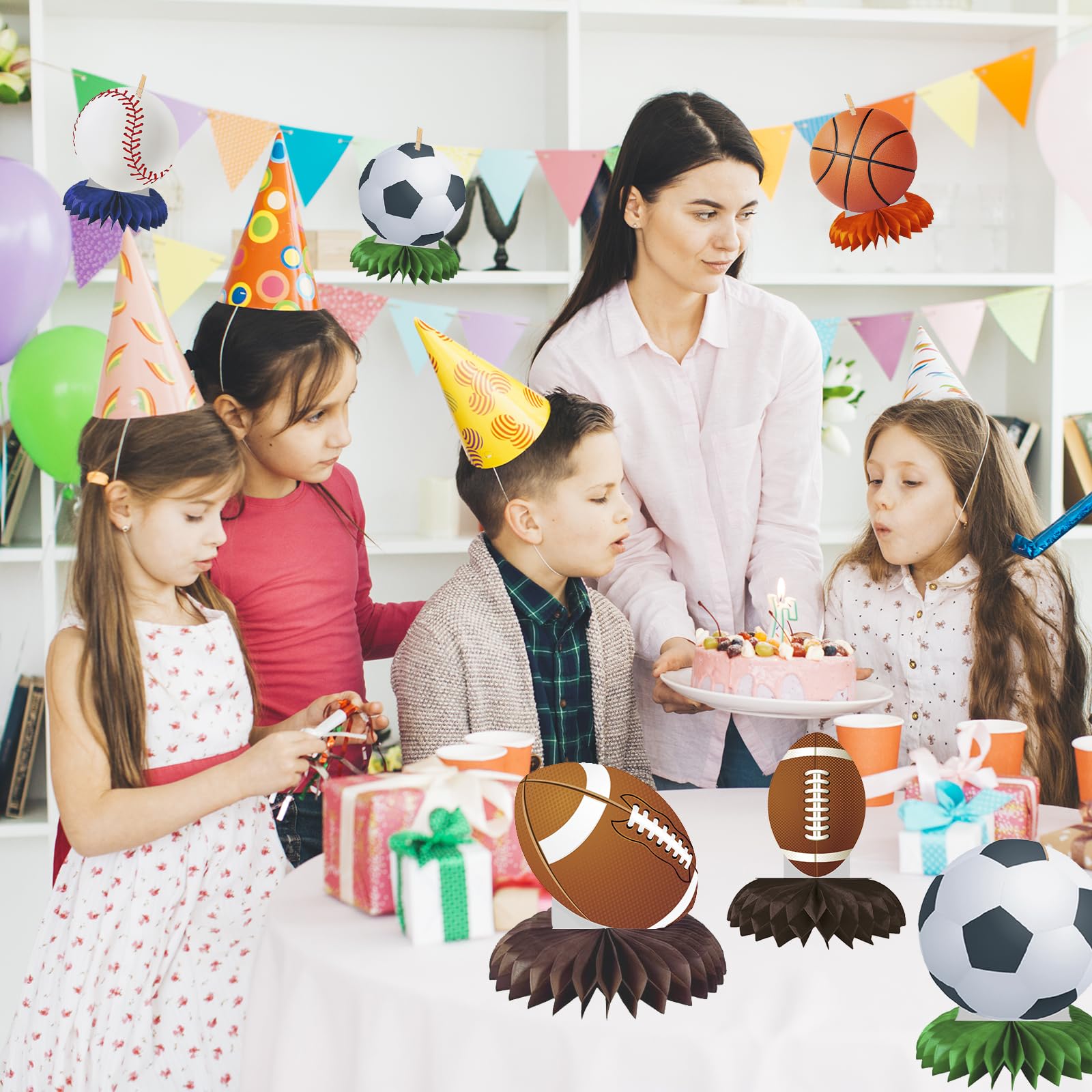 12pcs Sports Themed Birthday Party Decorations Sports Table Honeycomb Centerpieces Football Basketball Baseball Soccer Table Centerpieces Boy's
